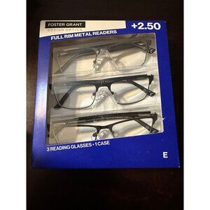 Foster Grant Full Rim Metal Readers 3 pack - 2.50 strength - new (blue E)‎